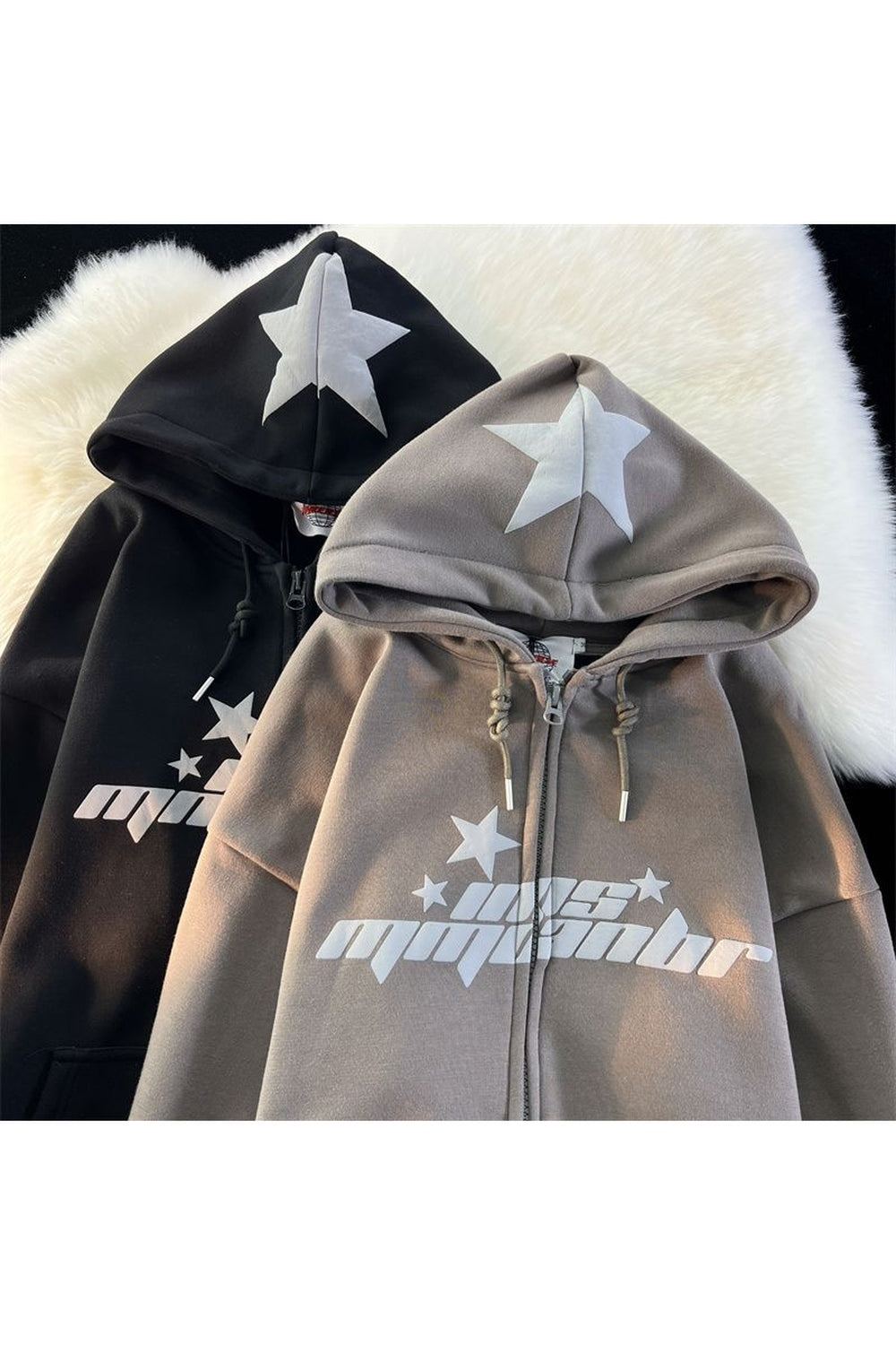 Y2k Hip Hop Zipper Star Print Hoodie