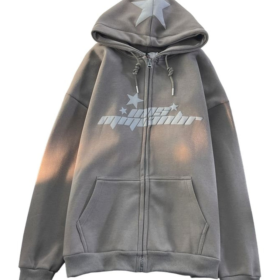 Y2k Hip Hop Zipper Star Print Hoodie