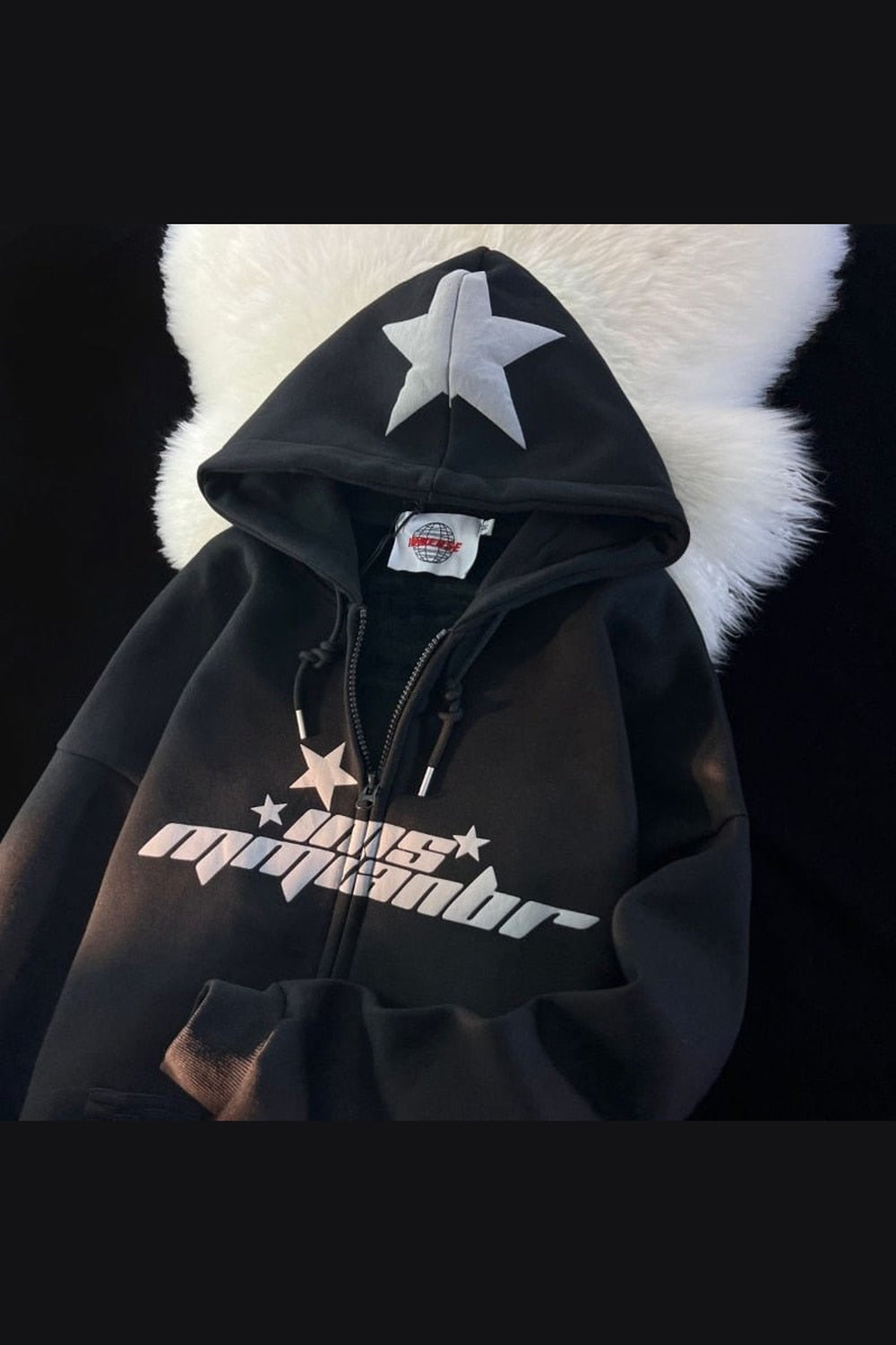 Y2k Hip Hop Zipper Star Print Hoodie