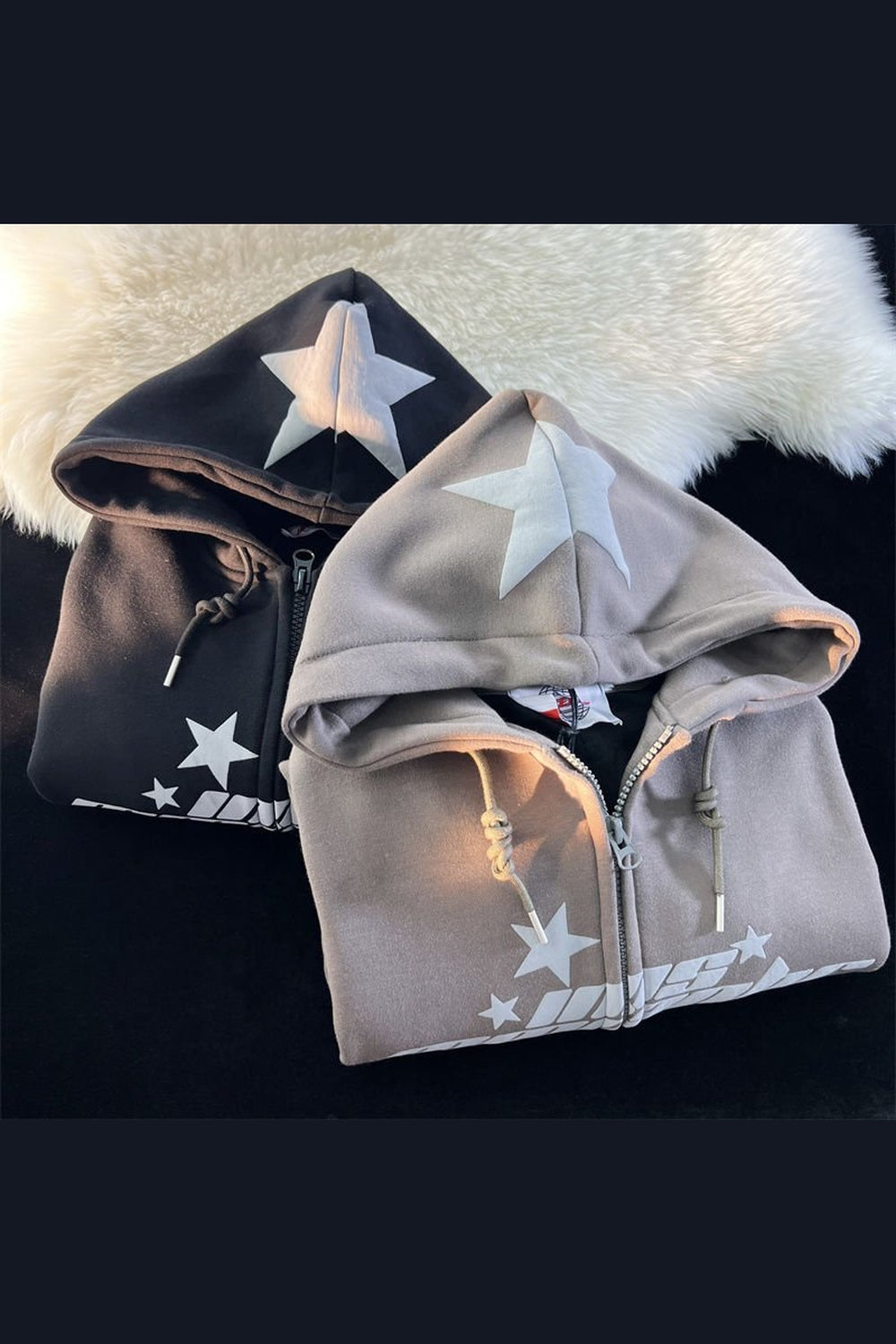 Y2k Hip Hop Zipper Star Print Hoodie