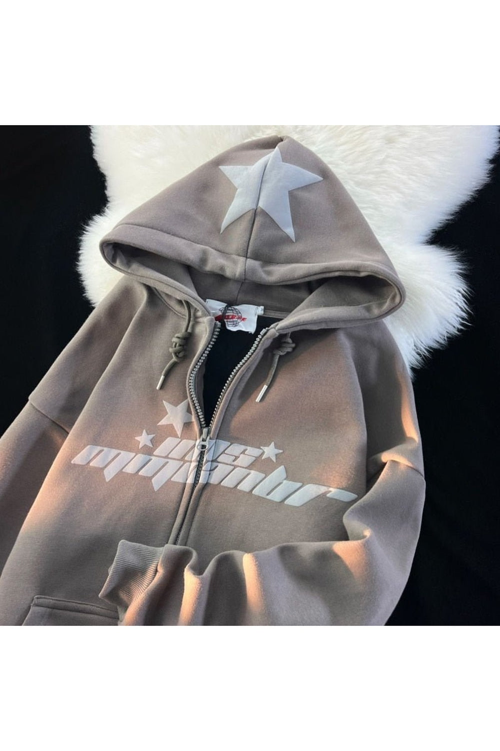Y2k Hip Hop Zipper Star Print Hoodie