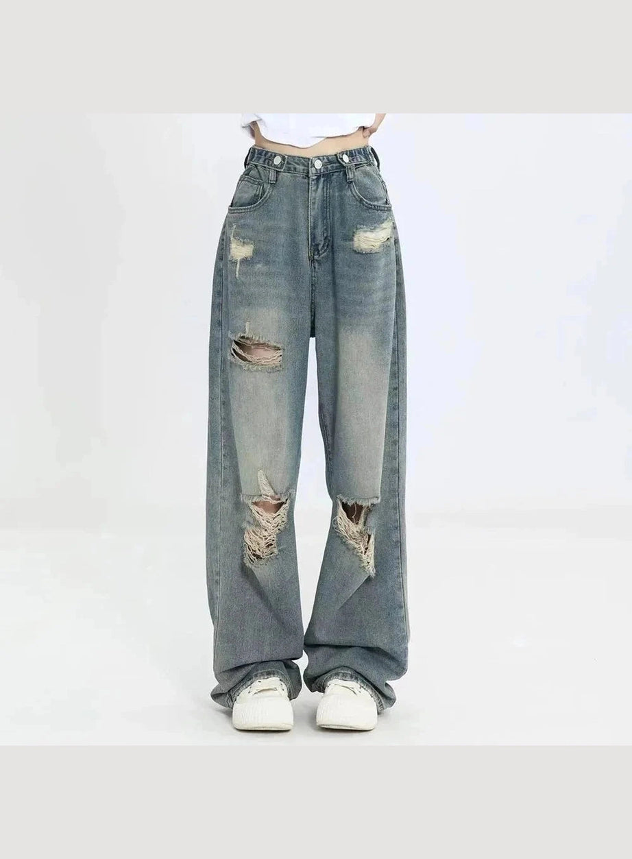 Y2k Hole-punched High Waist Jeans
