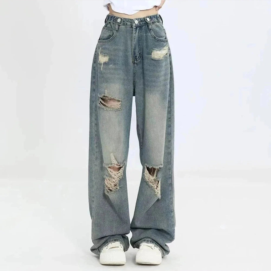 Y2k Hole-punched High Waist Jeans