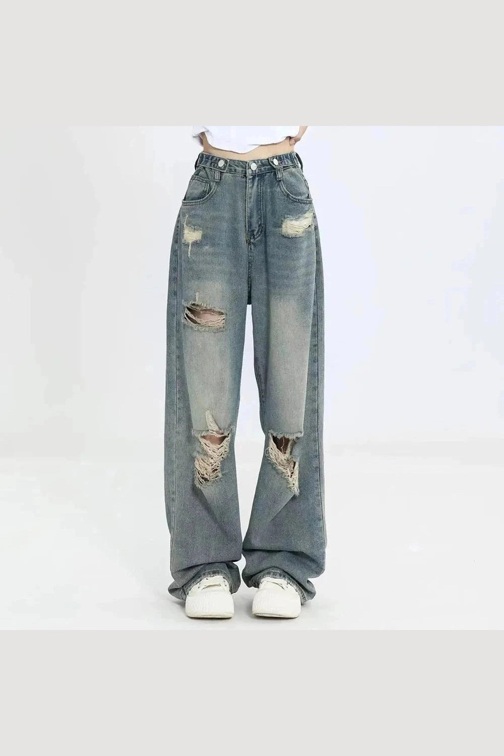 Y2k Hole-punched High Waist Jeans