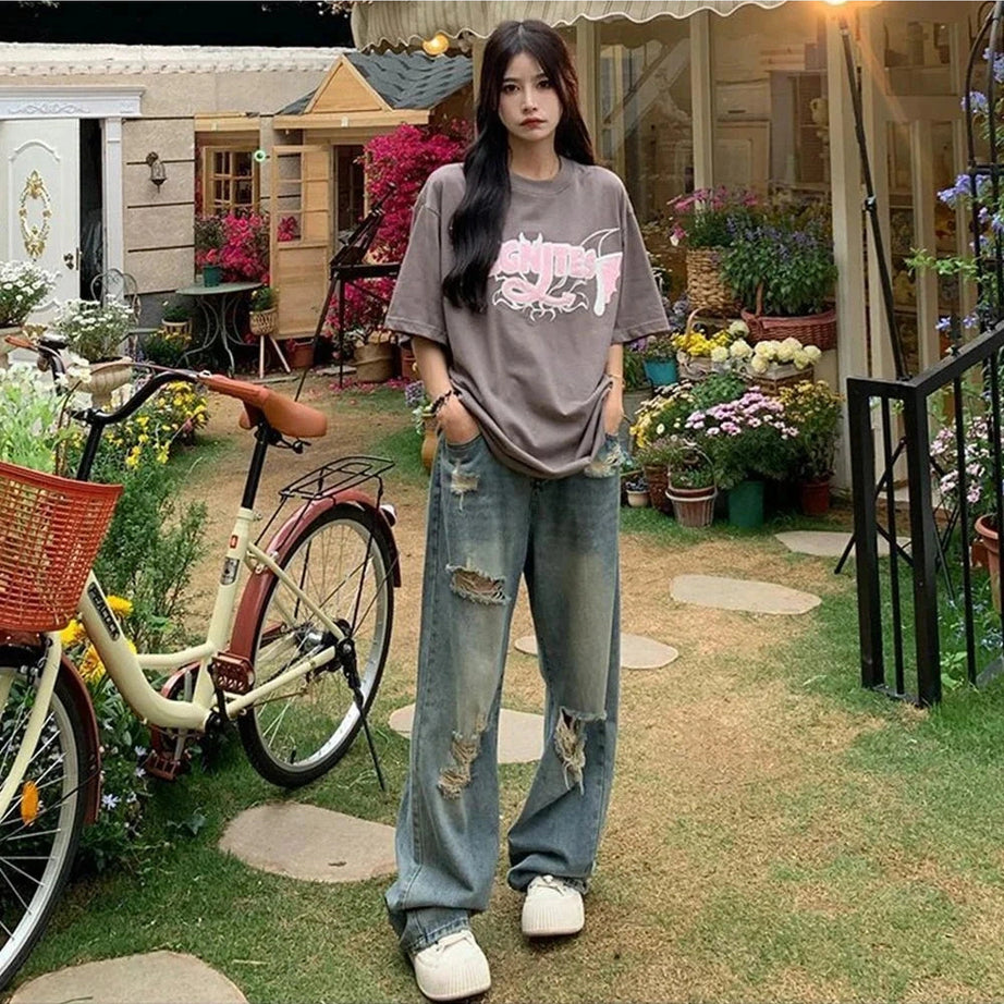 Y2k Hole-punched High Waist Jeans