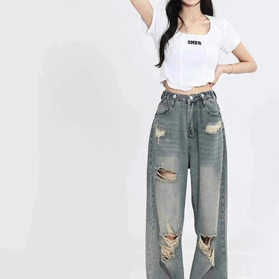 Y2k Hole-punched High Waist Jeans