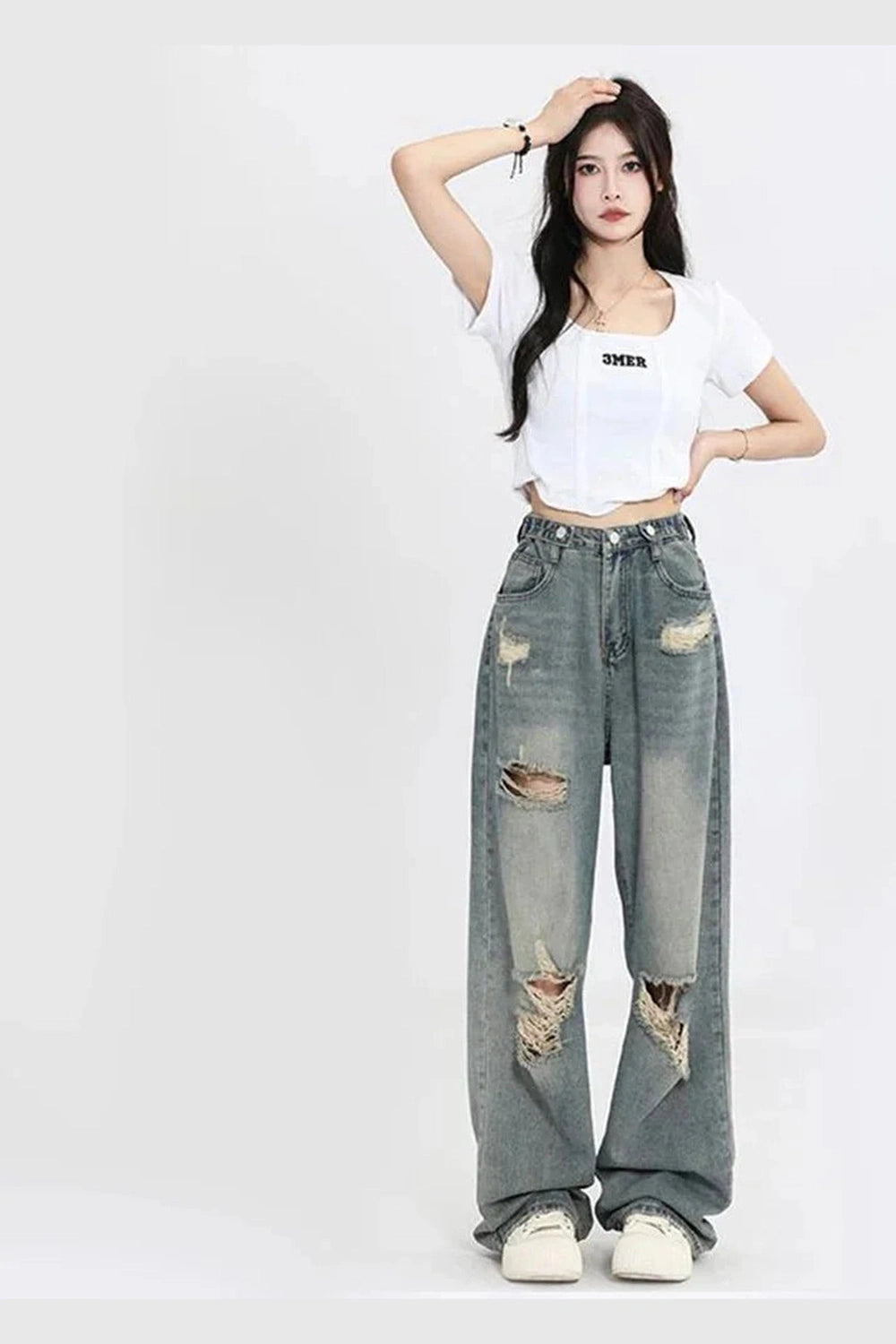 Y2k Hole-punched High Waist Jeans