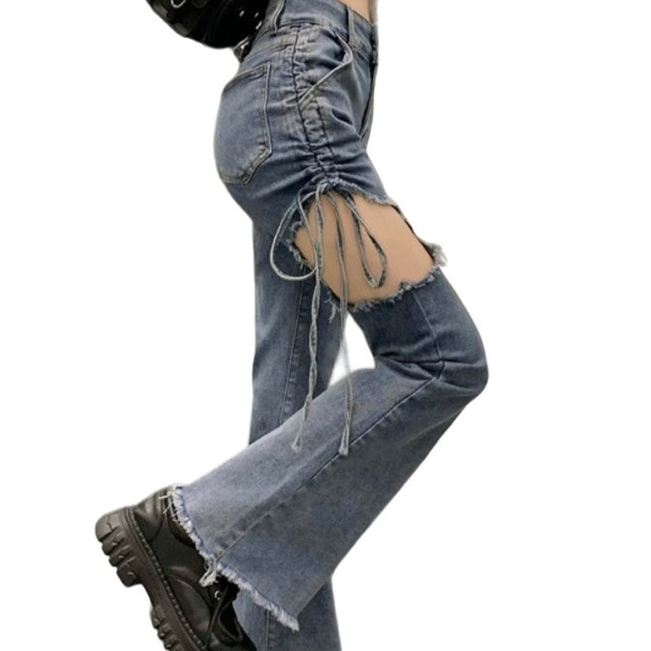 Y2k Hollow Out Denim Flare Pants