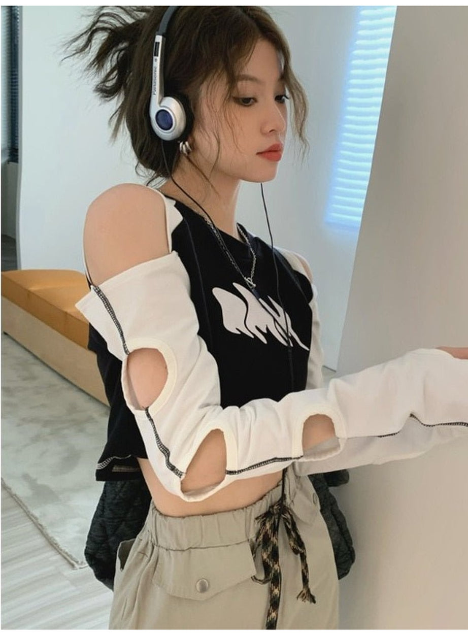 Y2k Hollow Out Long Sleeve Crop Top