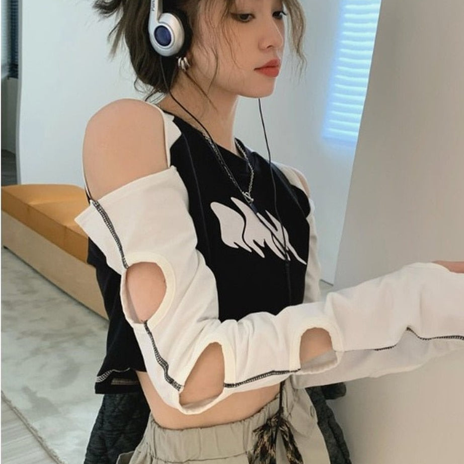 Y2k Hollow Out Long Sleeve Crop Top