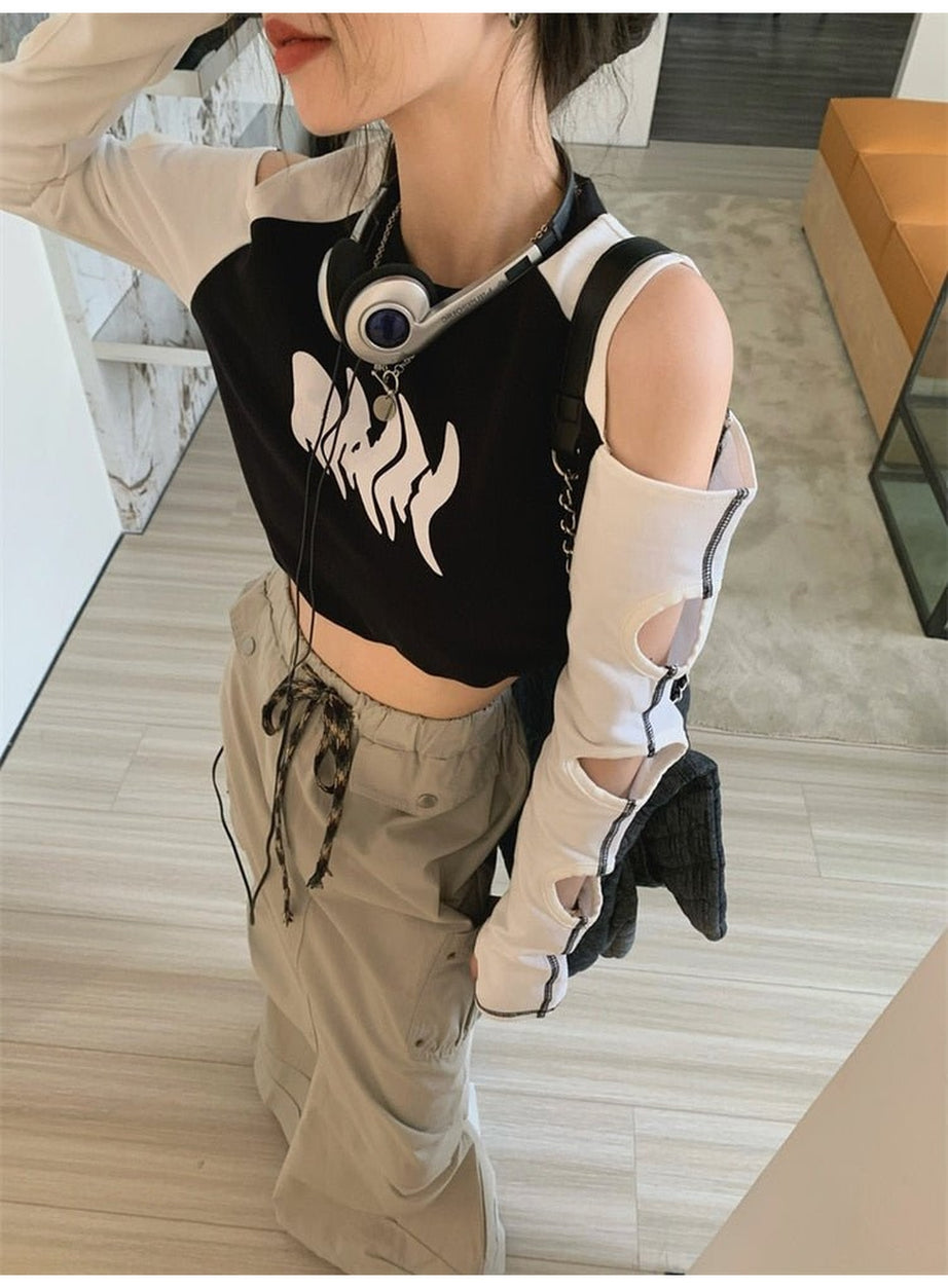 Y2k Hollow Out Long Sleeve Crop Top