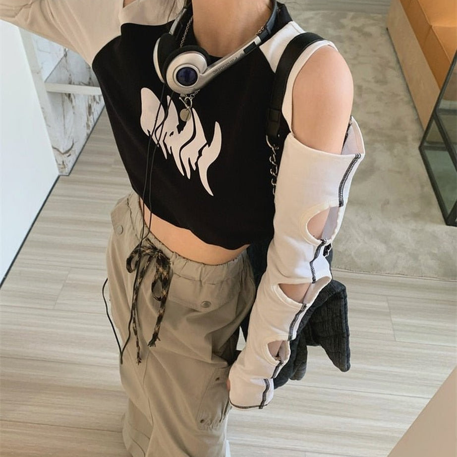 Y2k Hollow Out Long Sleeve Crop Top