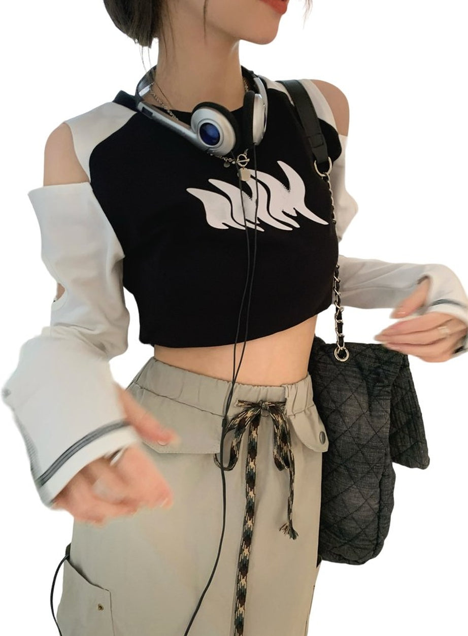 Y2k Hollow Out Long Sleeve Crop Top