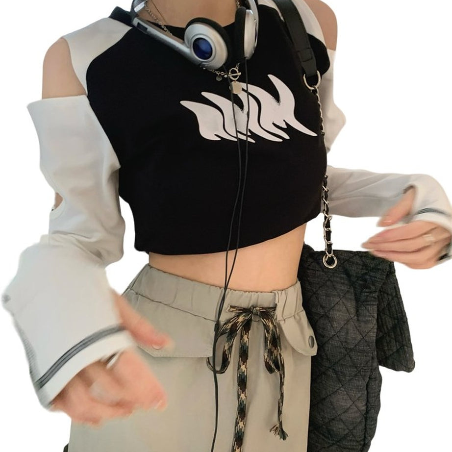 Y2k Hollow Out Long Sleeve Crop Top