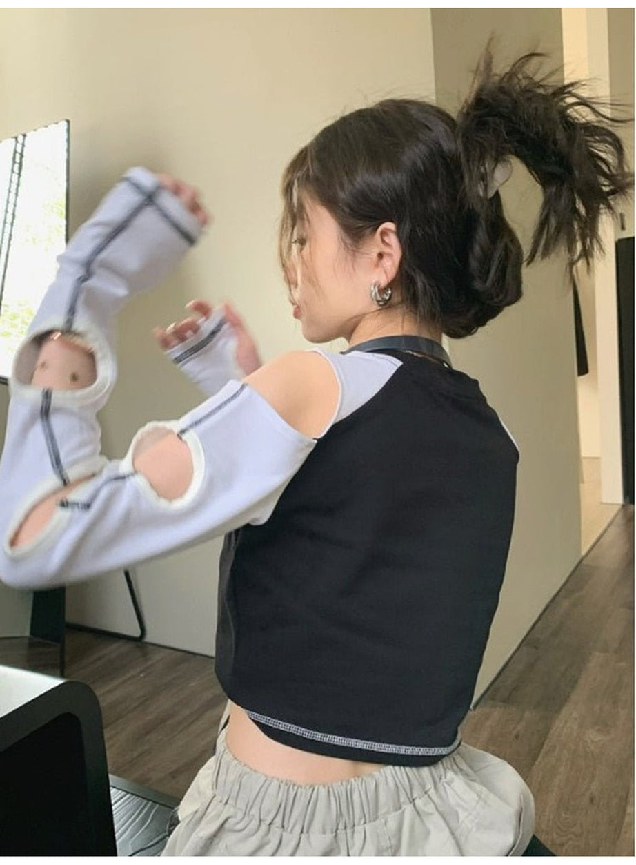 Y2k Hollow Out Long Sleeve Crop Top