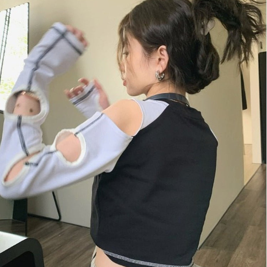 Y2k Hollow Out Long Sleeve Crop Top