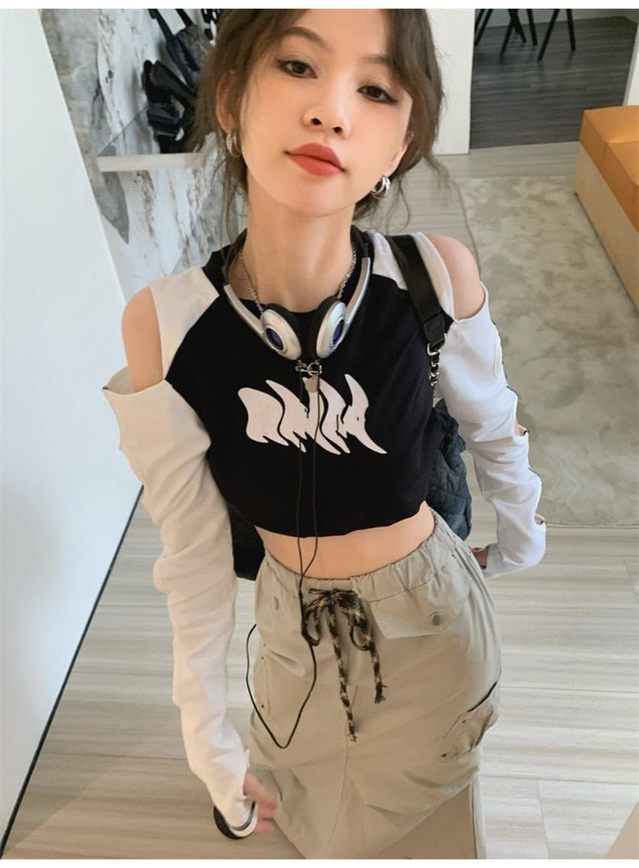 Y2k Hollow Out Long Sleeve Crop Top