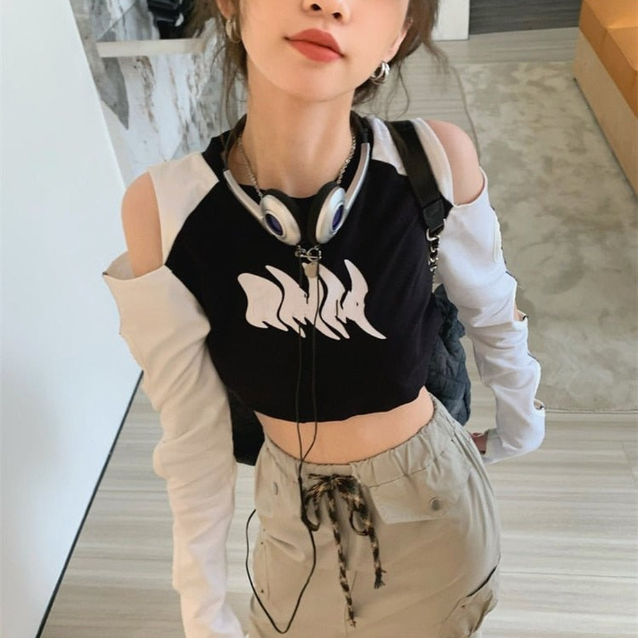 Y2k Hollow Out Long Sleeve Crop Top