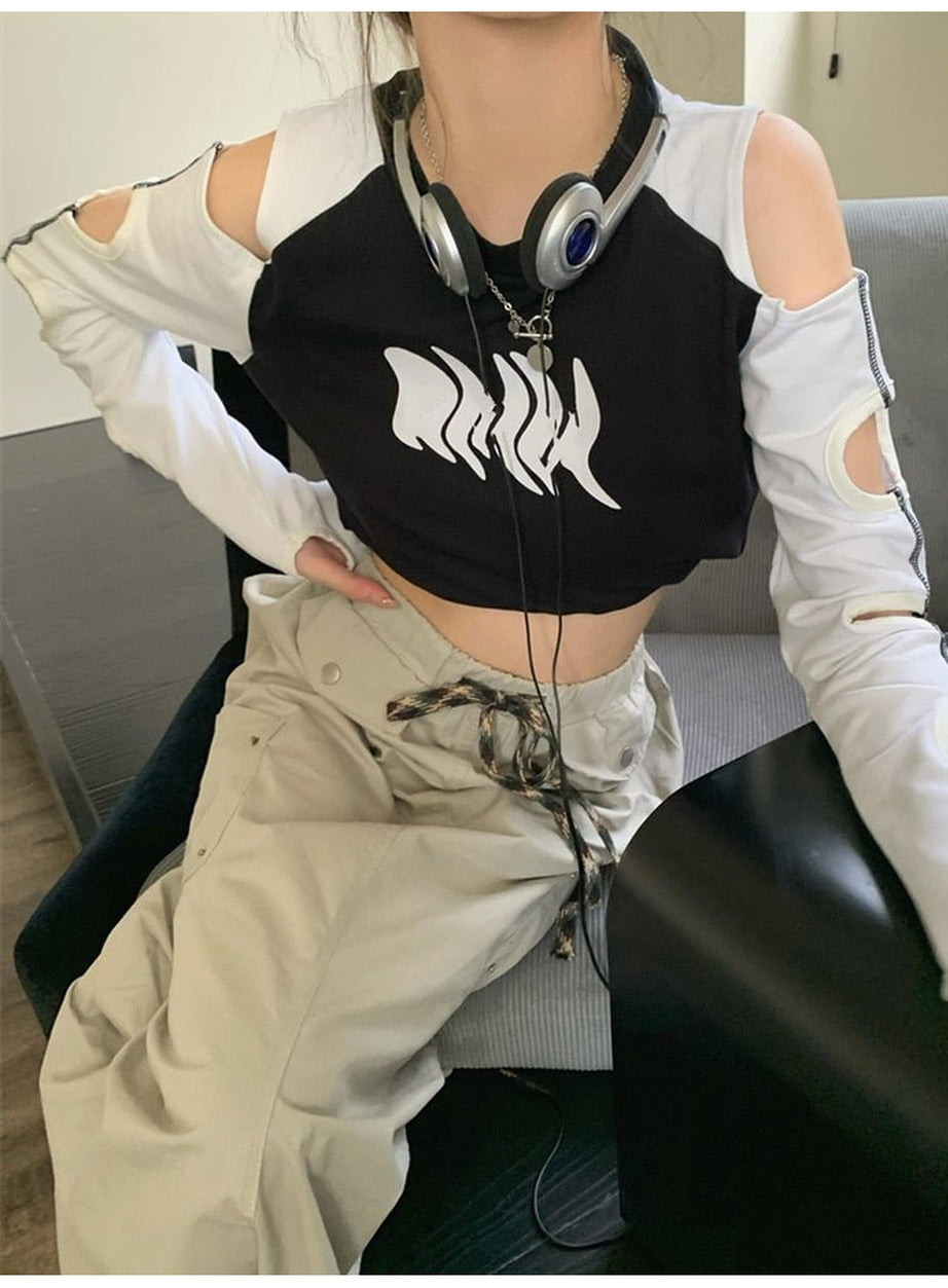 Y2k Hollow Out Long Sleeve Crop Top