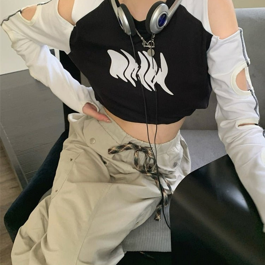 Y2k Hollow Out Long Sleeve Crop Top