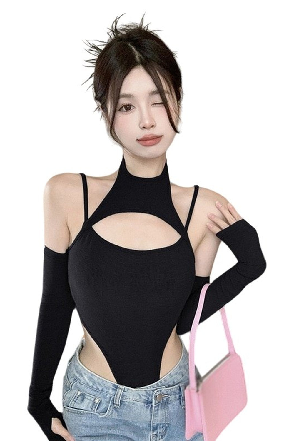 Y2k Hollow Out Off Shoulder Bodysuit