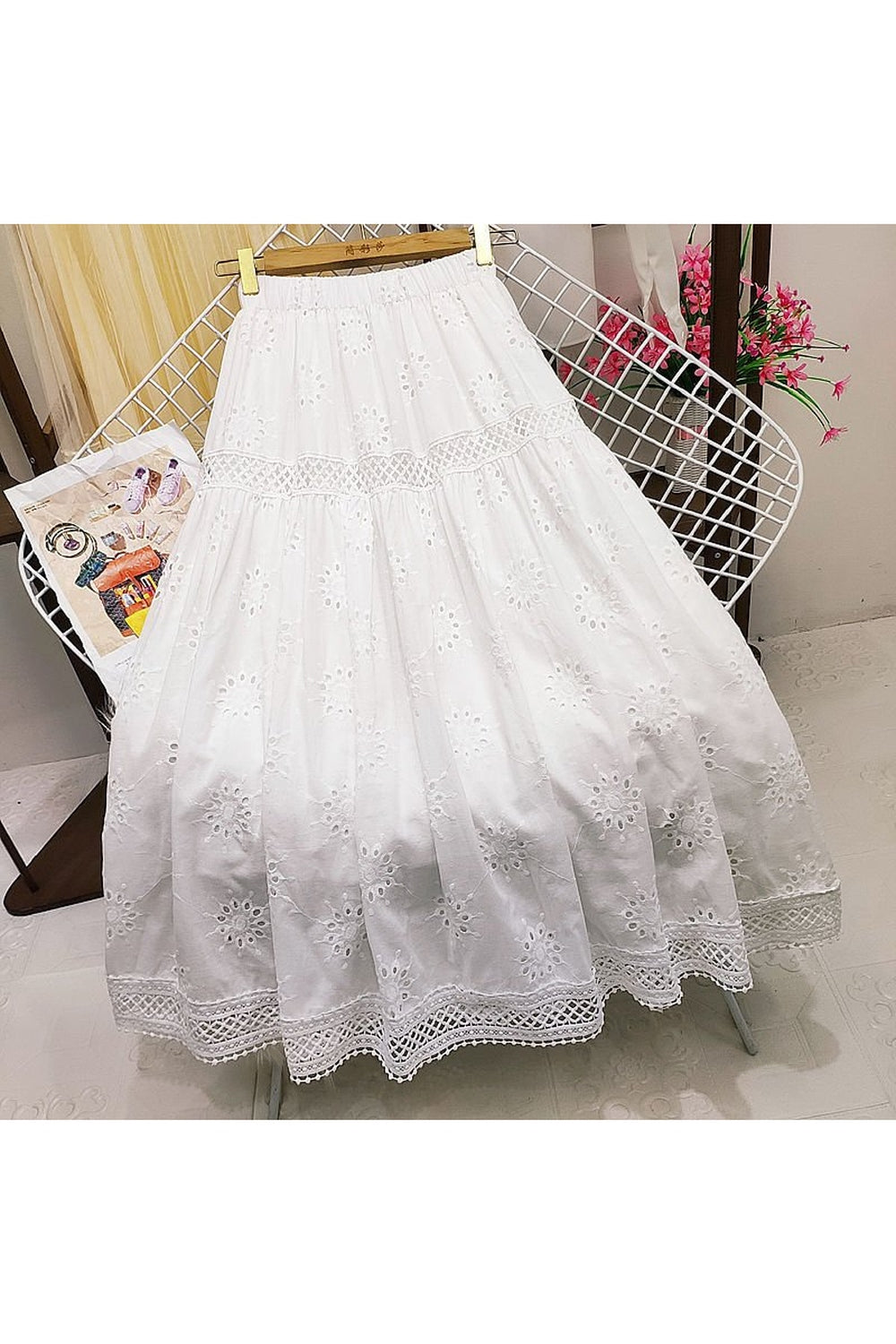 Y2k Hollowed-out Embroidered Long Skirt