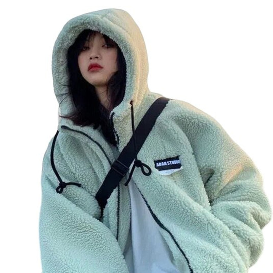 Y2k Hooded Lamb Plush Sweatshirt