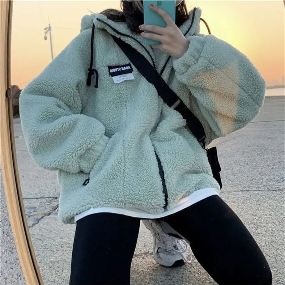 Y2k Hooded Lamb Plush Sweatshirt