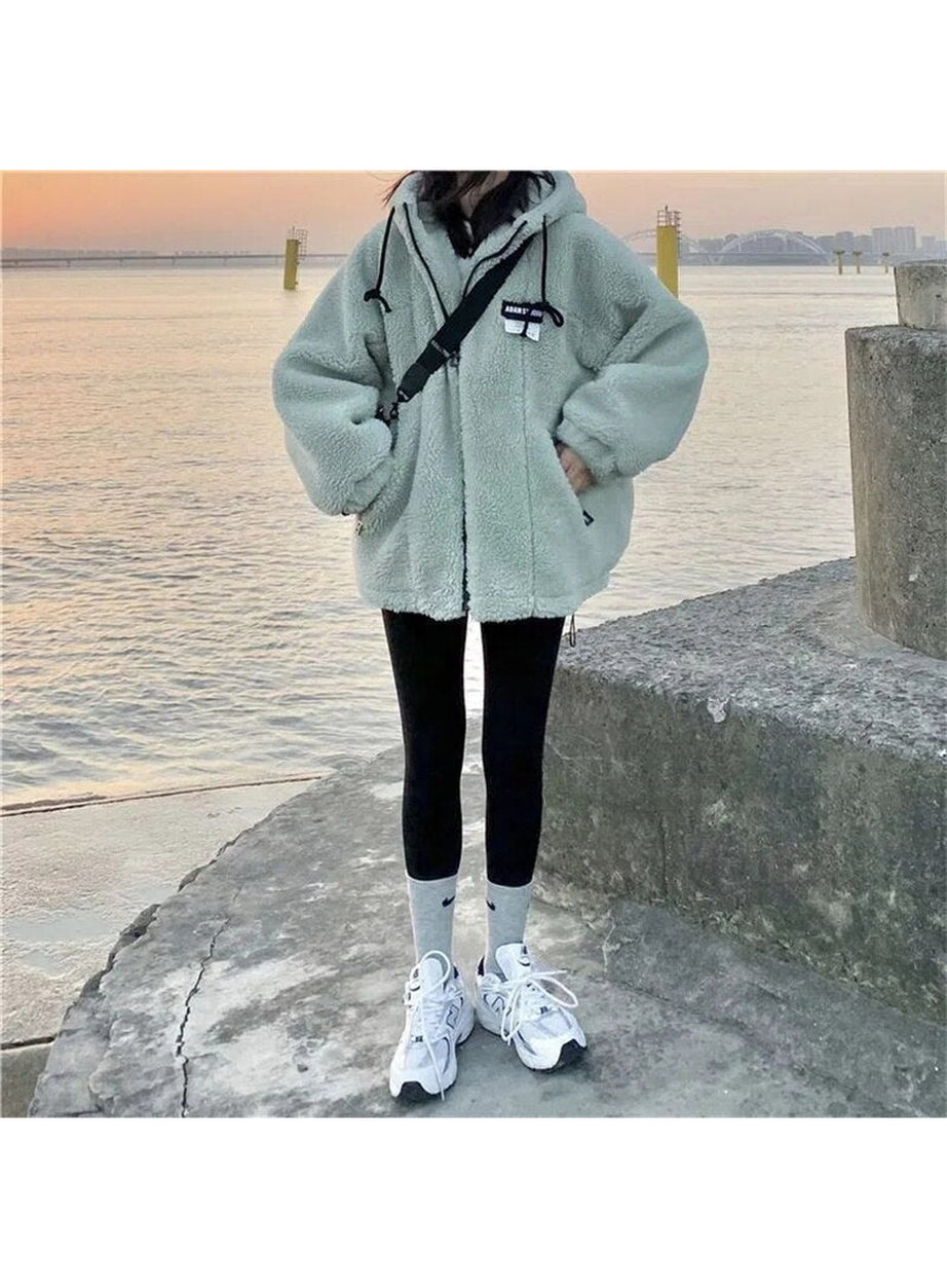 Y2k Hooded Lamb Plush Sweatshirt