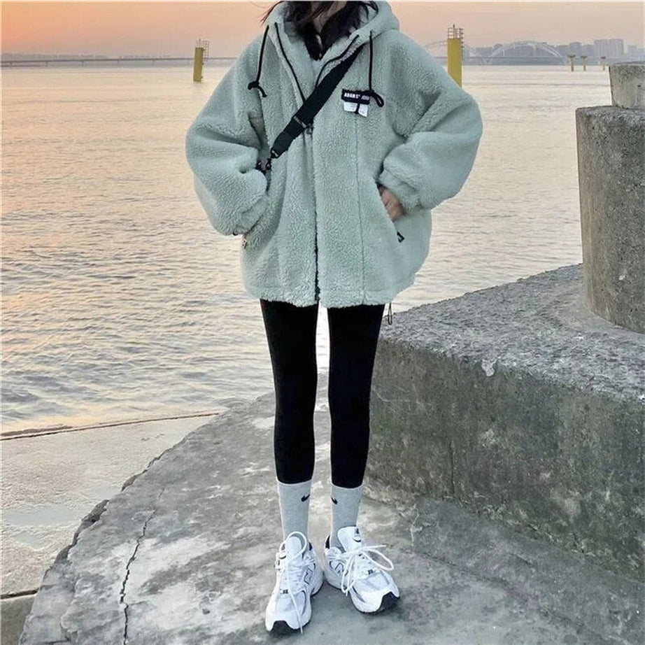 Y2k Hooded Lamb Plush Sweatshirt