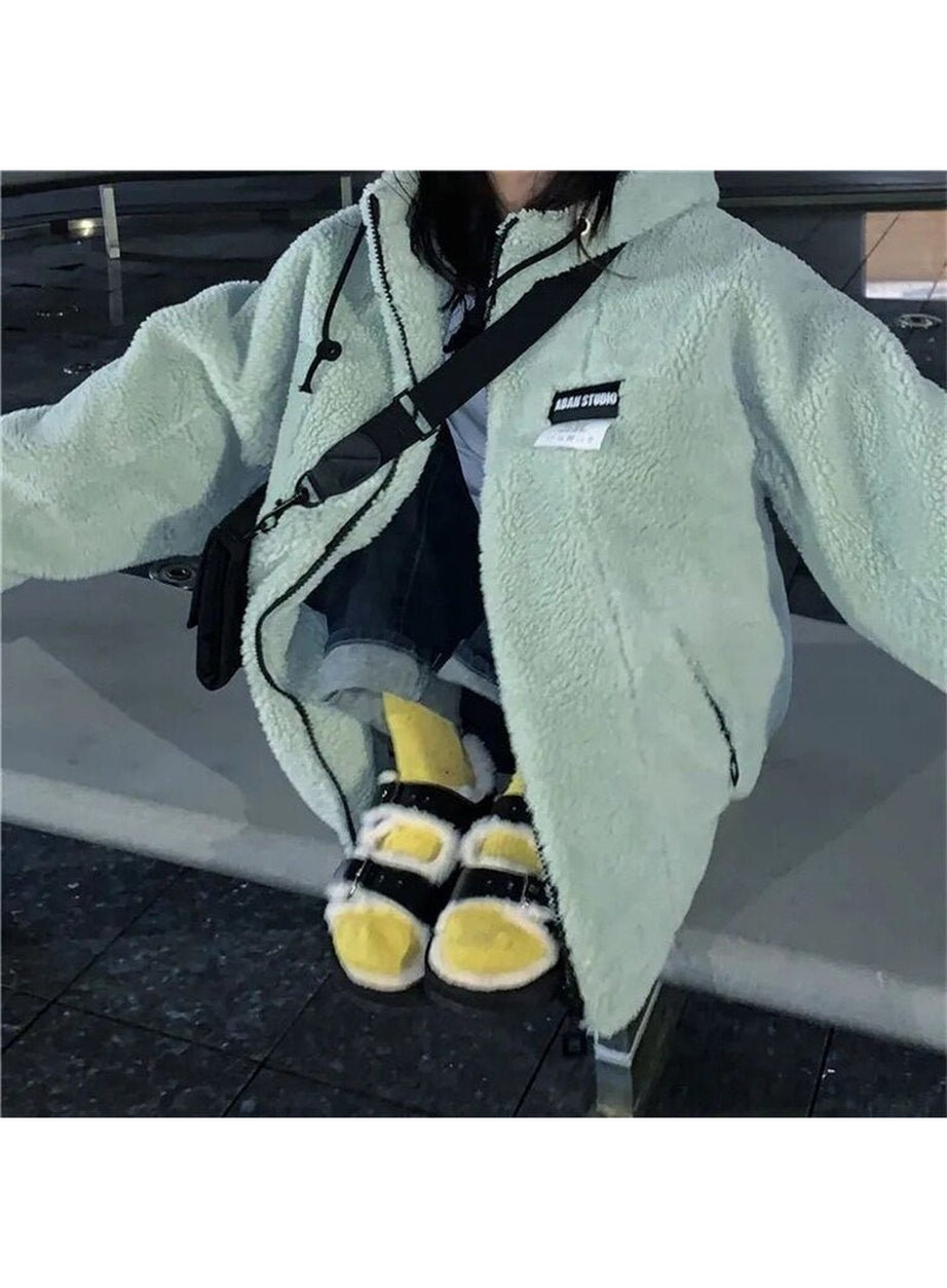 Y2k Hooded Lamb Plush Sweatshirt