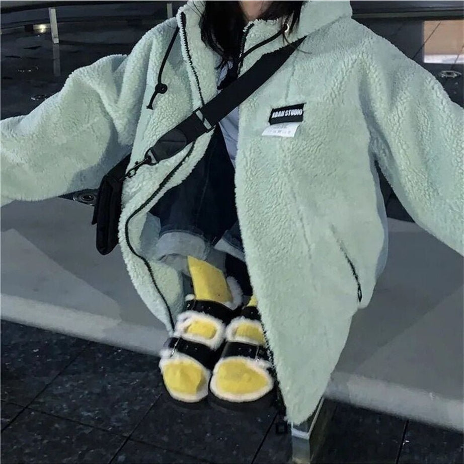 Y2k Hooded Lamb Plush Sweatshirt