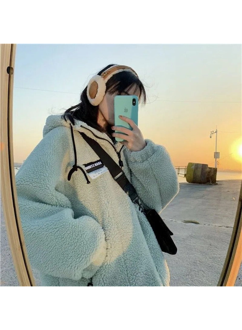 Y2k Hooded Lamb Plush Sweatshirt