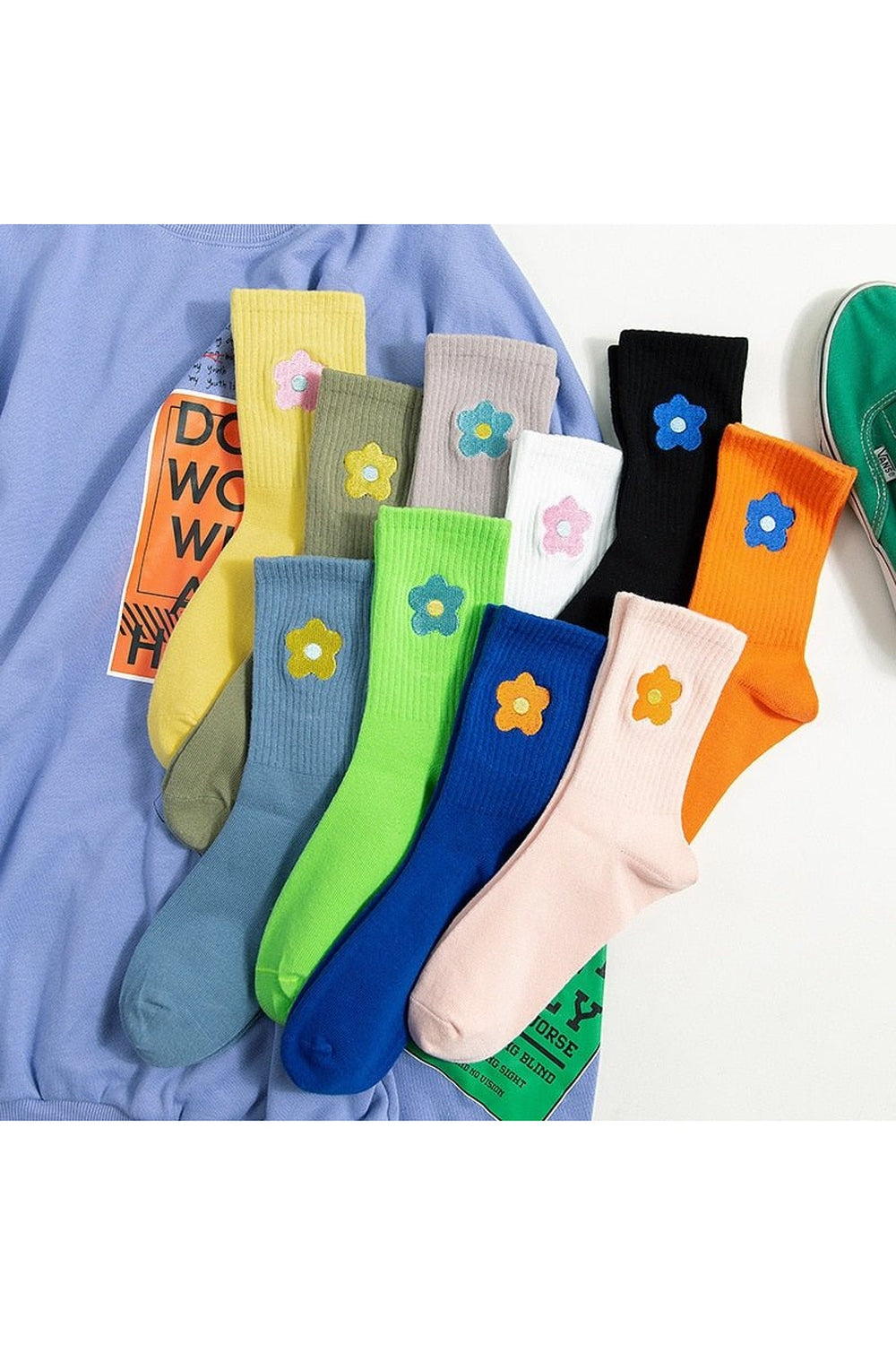 Y2k Indie Aesthetic Flower Embroider Cute Socks