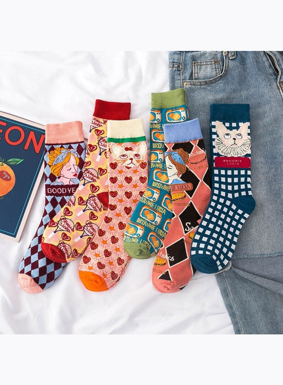 Y2k Indie Aesthetic Print Cute Socks