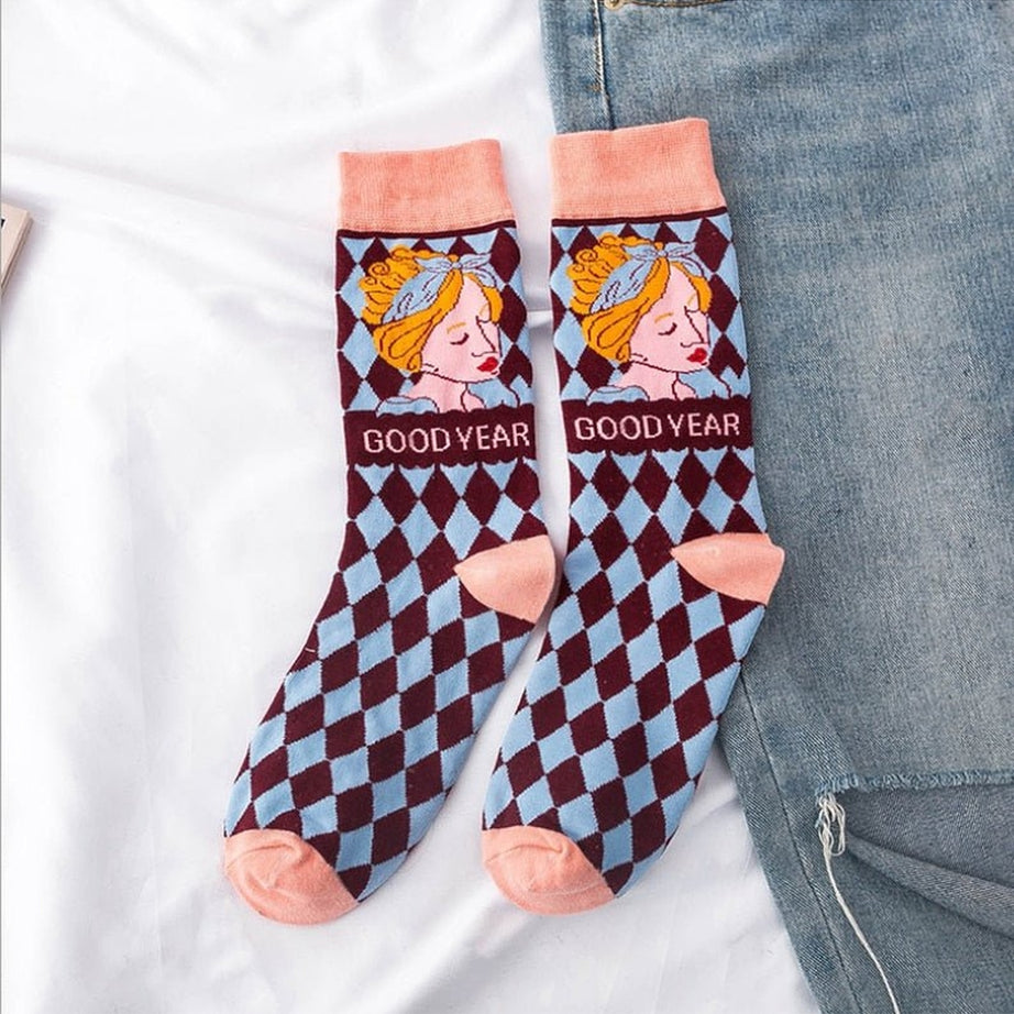 Y2k Indie Aesthetic Print Cute Socks