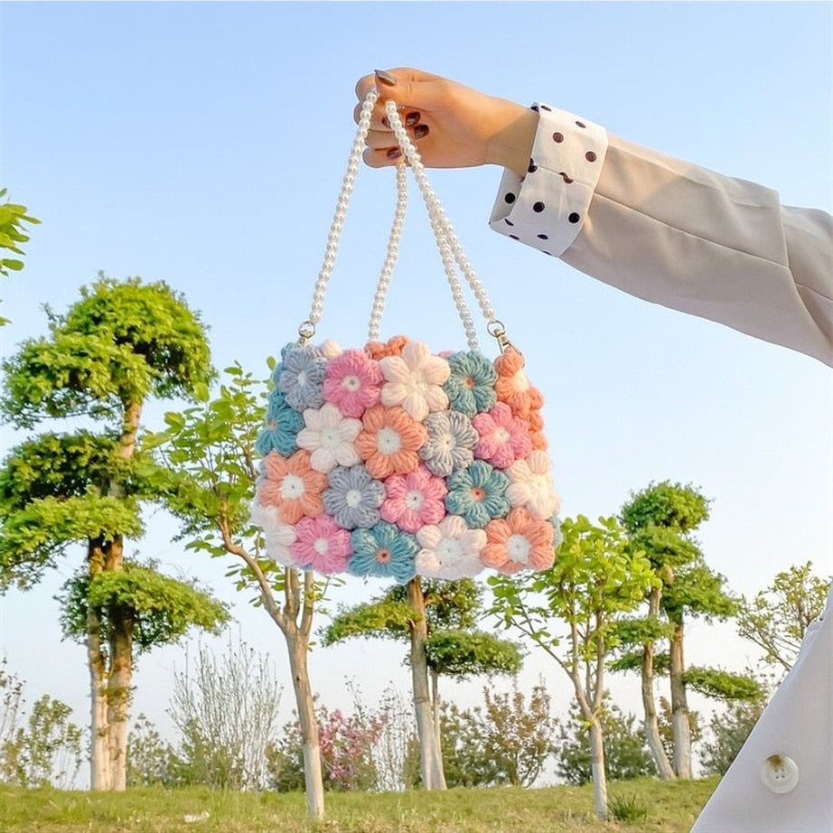 Y2k Indie Crochet Bag With Puff Flower