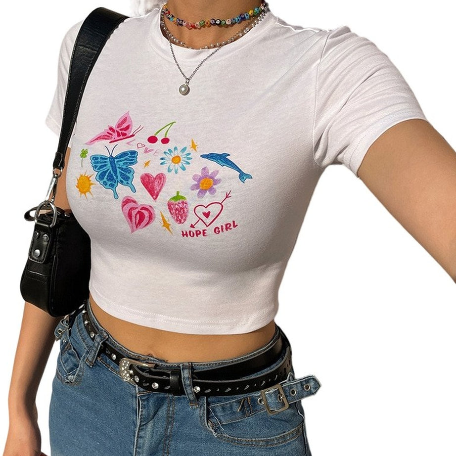 Y2k Indie Graphic Crop Top