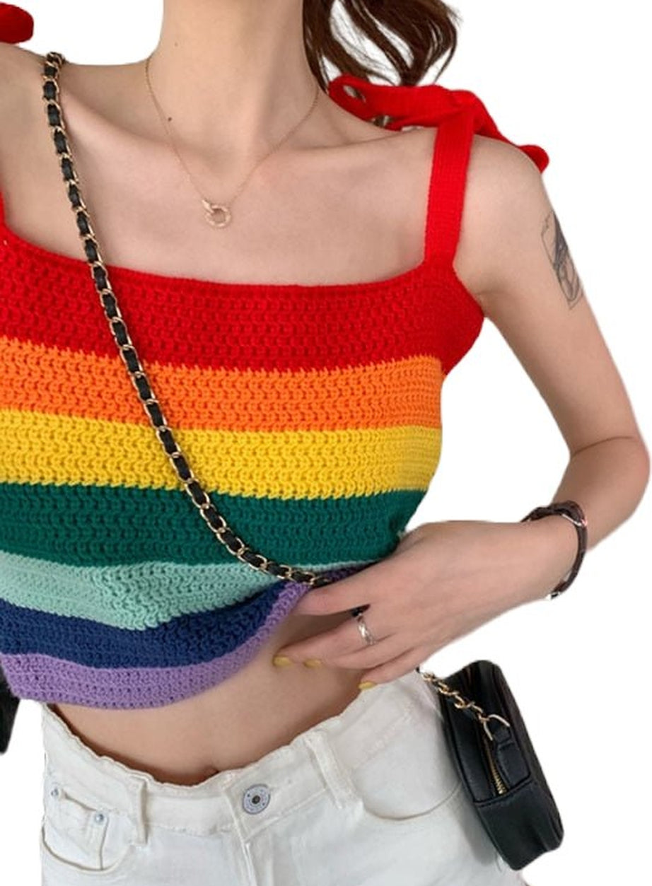 Y2k Indie Rainbow Stripe Crop Top