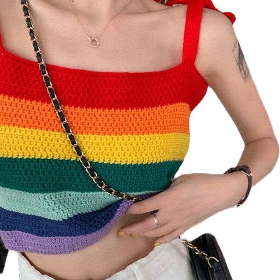 Y2k Indie Rainbow Stripe Crop Top