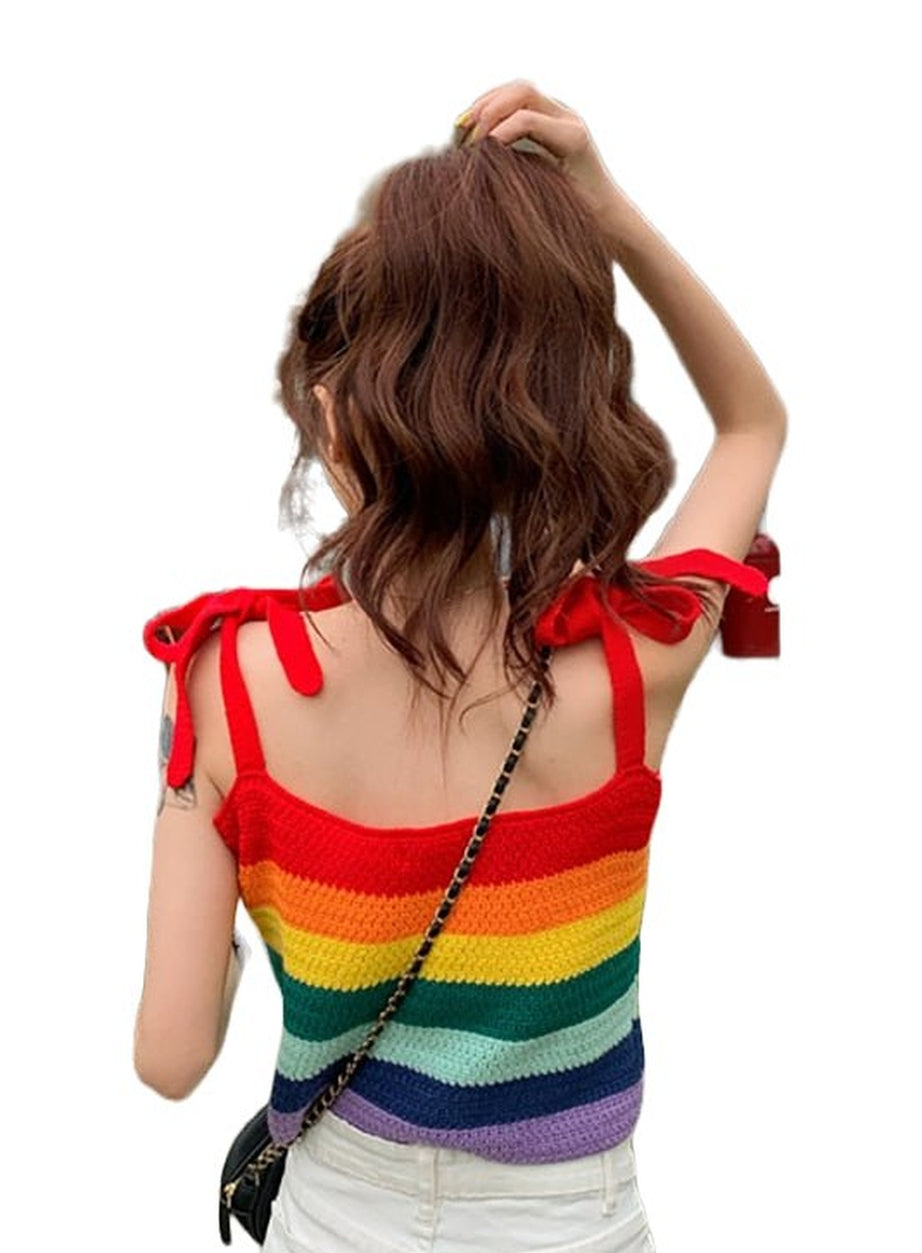 Y2k Indie Rainbow Stripe Crop Top