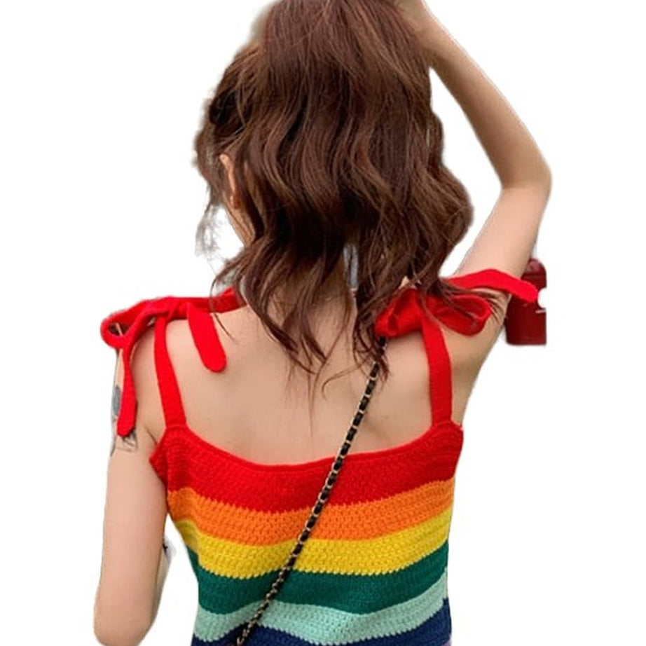 Y2k Indie Rainbow Stripe Crop Top