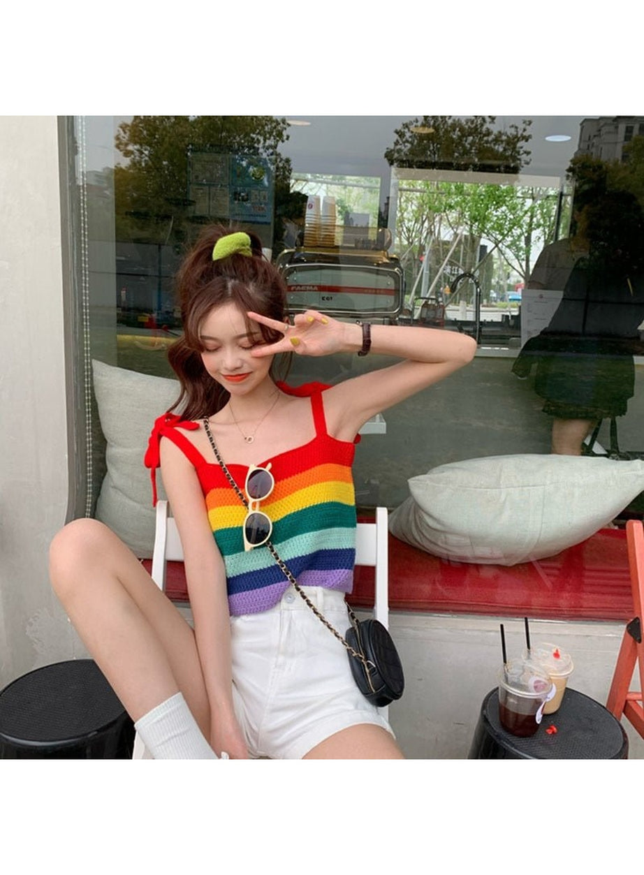 Y2k Indie Rainbow Stripe Crop Top
