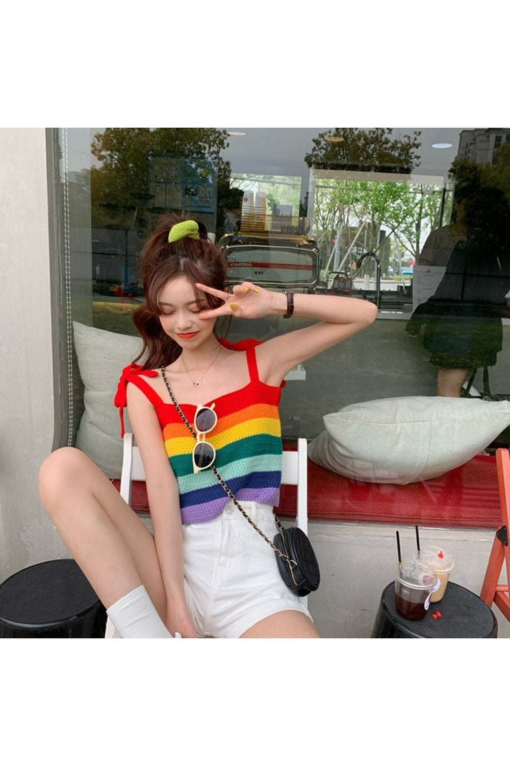 Y2k Indie Rainbow Stripe Crop Top