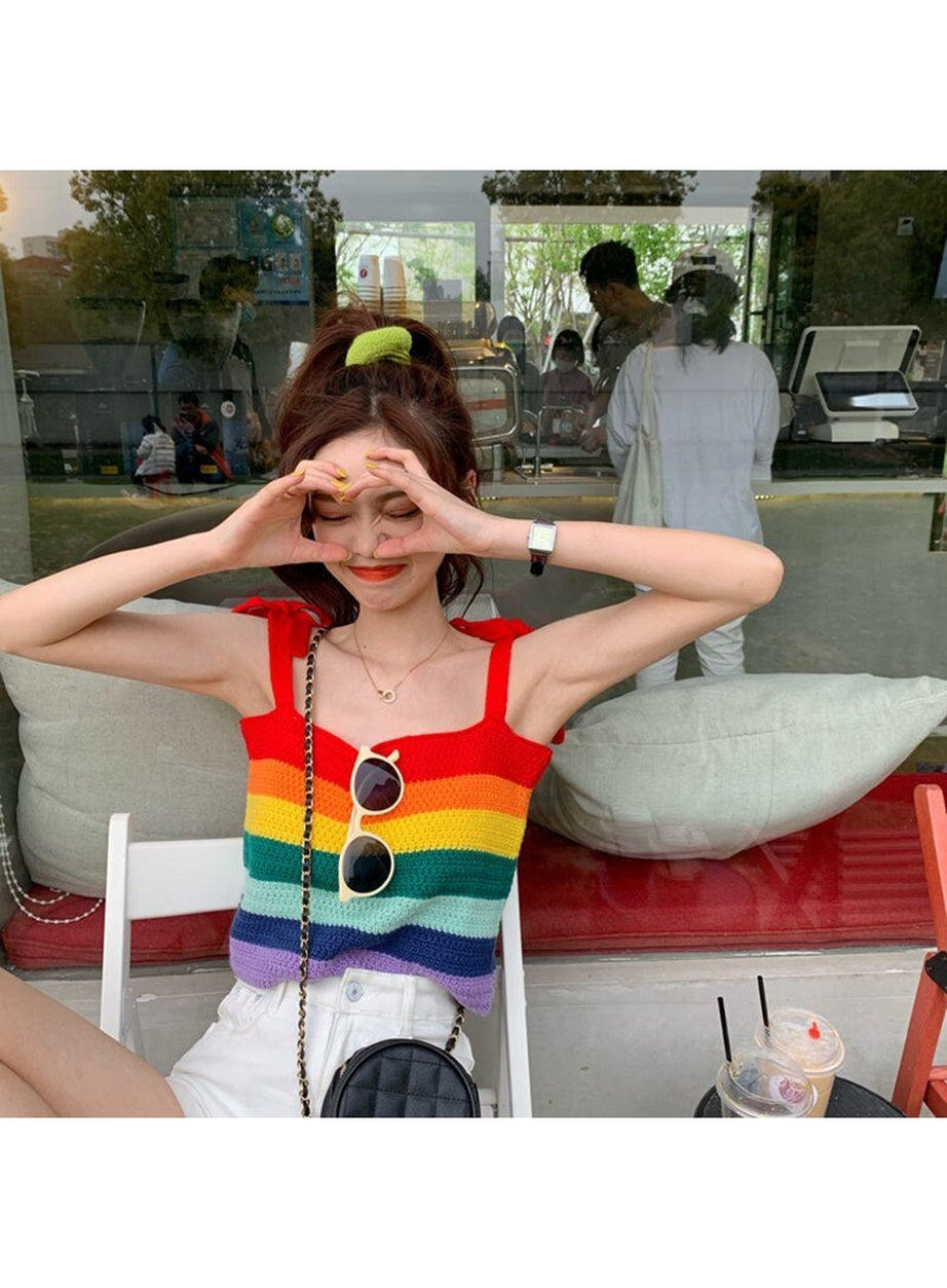 Y2k Indie Rainbow Stripe Crop Top