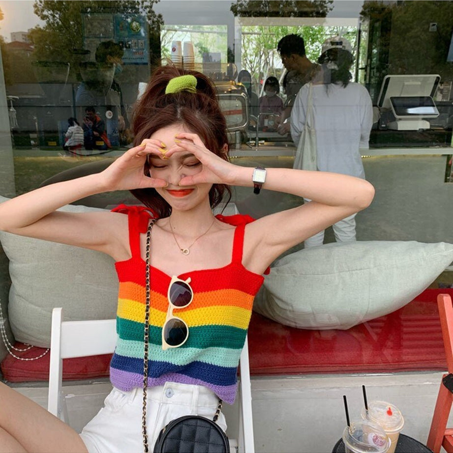 Y2k Indie Rainbow Stripe Crop Top