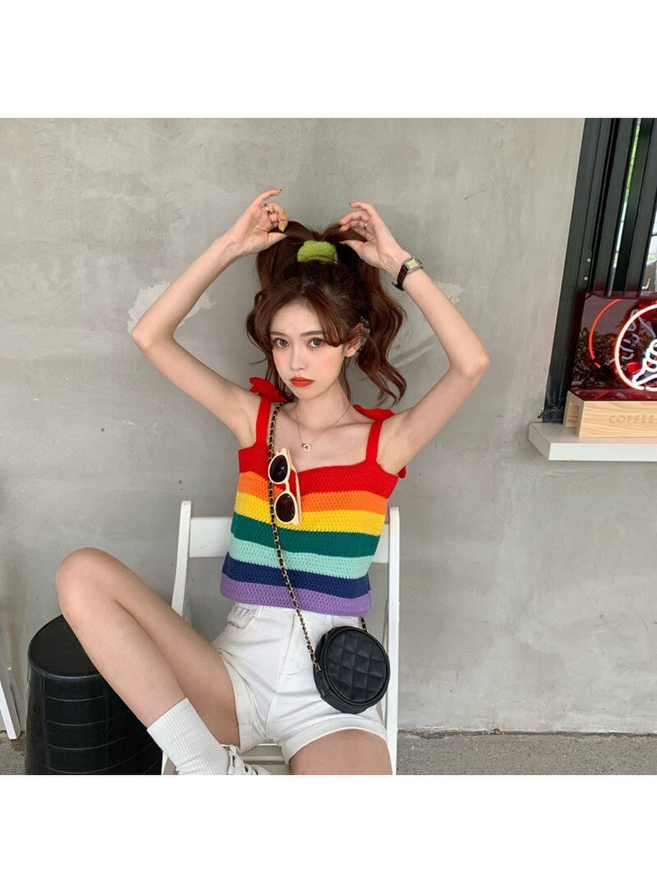 Y2k Indie Rainbow Stripe Crop Top