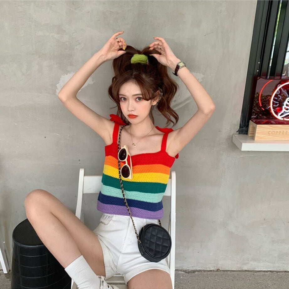 Y2k Indie Rainbow Stripe Crop Top