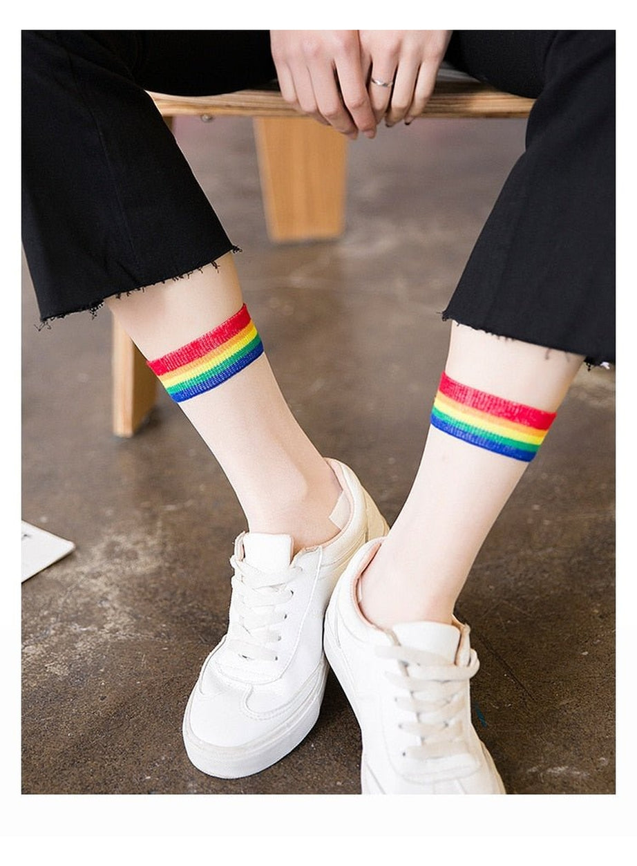 Y2k Indie Rainbow Striped transparent socks