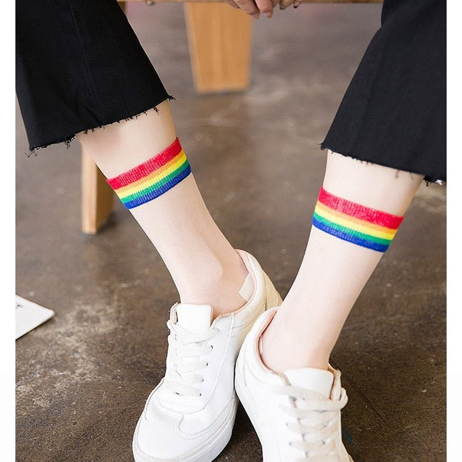 Y2k Indie Rainbow Striped transparent socks